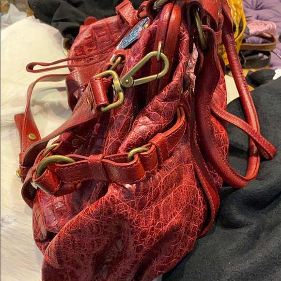 LOCKHART red embossed leather large satchel new! - Picture 3 of 16